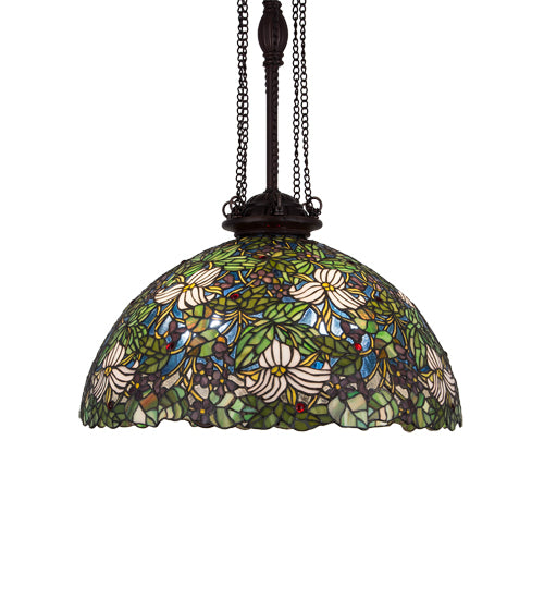 Meyda Lighting Trillium & Violet 20" 4-Light Mahogany Bronze Pendant Light With Multi-Colored Shade Glass