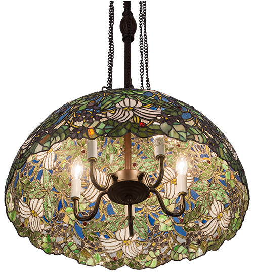 Meyda Lighting Trillium & Violet 20" 4-Light Mahogany Bronze Pendant Light With Multi-Colored Shade Glass