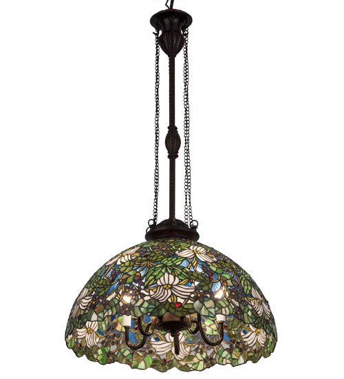 Meyda Lighting Trillium & Violet 20" 4-Light Mahogany Bronze Pendant Light With Multi-Colored Shade Glass