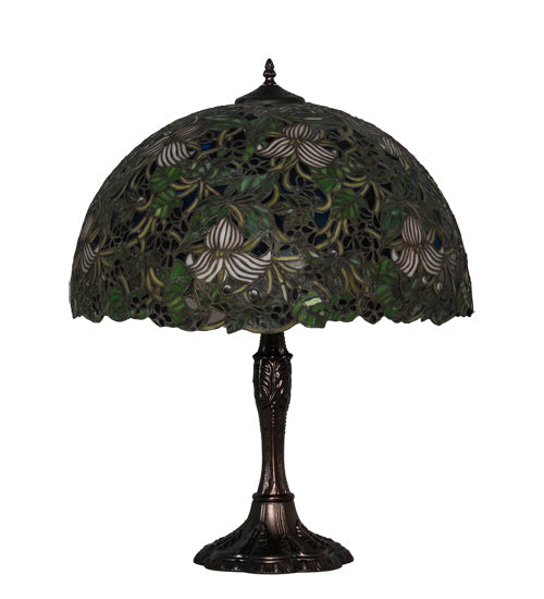 Meyda Lighting Trillium & Violet 26" 3-Light Mahogany Bronze Table Lamp With Multi-Colored Shade Glass