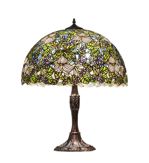 Meyda Lighting Trillium & Violet 26" 3-Light Mahogany Bronze Table Lamp With Multi-Colored Shade Glass