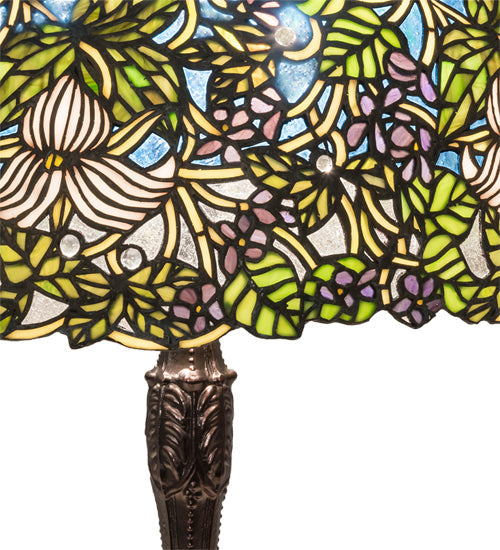 Meyda Lighting Trillium & Violet 26" 3-Light Mahogany Bronze Table Lamp With Multi-Colored Shade Glass