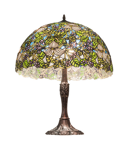 Meyda Lighting Trillium & Violet 26" 3-Light Mahogany Bronze Table Lamp With Multi-Colored Shade Glass