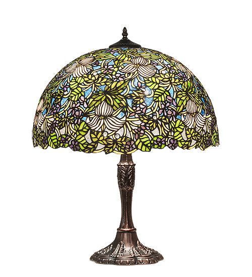 Meyda Lighting Trillium & Violet 26" 3-Light Mahogany Bronze Table Lamp With Multi-Colored Shade Glass