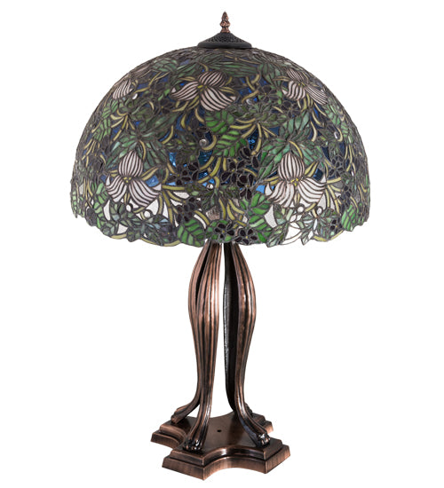 Meyda Lighting Trillium & Violet 30" 3-Light Mahogany Bronze Table Lamp With Multi-Colored Shade Glass