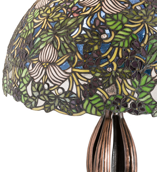 Meyda Lighting Trillium & Violet 30" 3-Light Mahogany Bronze Table Lamp With Multi-Colored Shade Glass