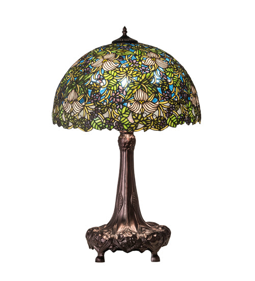 Meyda Lighting Trillium & Violet 31" 3-Light Mahogany Bronze Table Lamp With Multi-Colored Shade Glass
