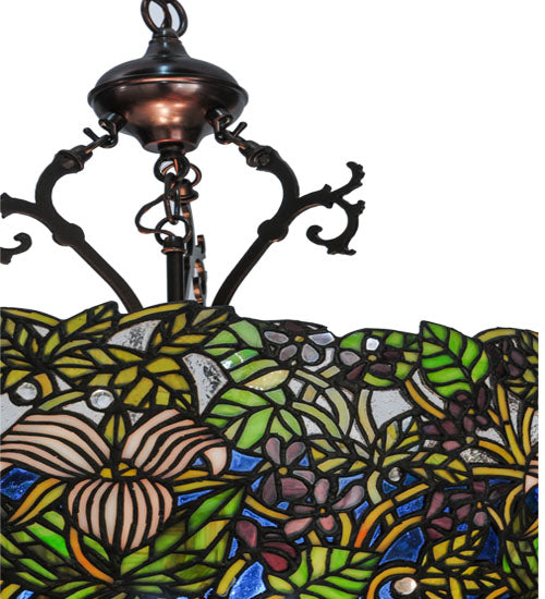 Meyda Lighting Trillium & Violet 52187 20" 3-Light Mahogany Bronze Inverted Pendant Light With Multi-Colored Shade Glass