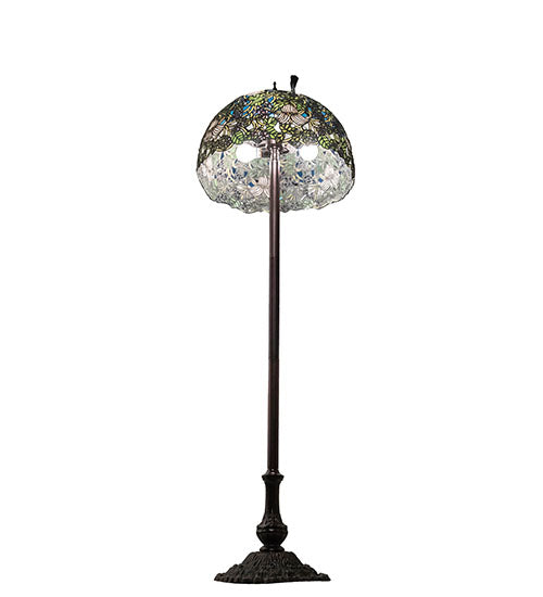 Meyda Lighting Trillium & Violet 62" 3-Light Mahogany Bronze Floor Lamp With Multi-Colored Shade Glass