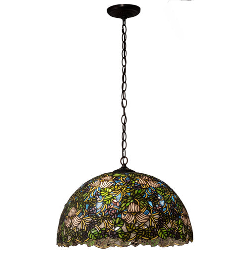 Meyda Lighting Trillium & Violet 72315 20" 3-Light Mahogany Bronze Pendant Light With Multi-Colored Shade Glass