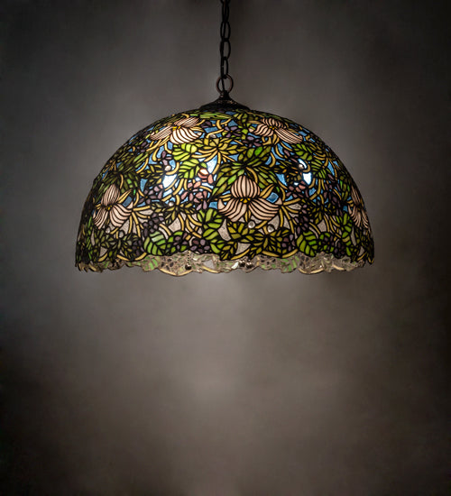 Meyda Lighting Trillium & Violet 72315 20" 3-Light Mahogany Bronze Pendant Light With Multi-Colored Shade Glass