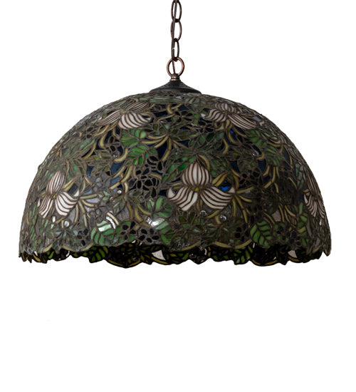 Meyda Lighting Trillium & Violet 72315 20" 3-Light Mahogany Bronze Pendant Light With Multi-Colored Shade Glass