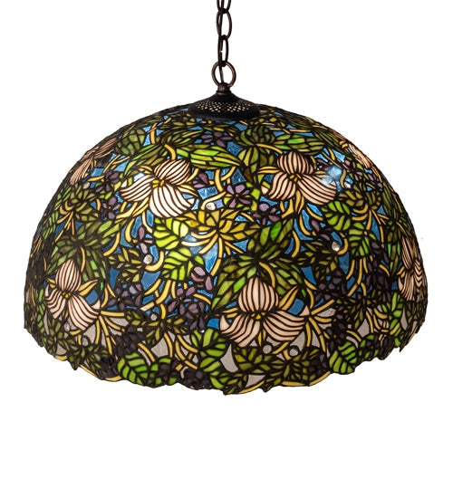Meyda Lighting Trillium & Violet 72315 20" 3-Light Mahogany Bronze Pendant Light With Multi-Colored Shade Glass
