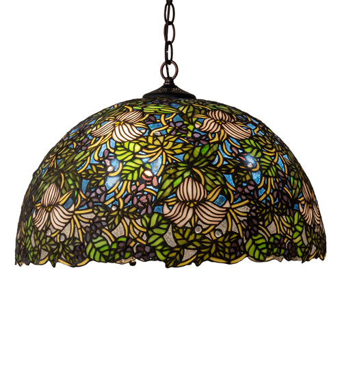Meyda Lighting Trillium & Violet 72315 20" 3-Light Mahogany Bronze Pendant Light With Multi-Colored Shade Glass