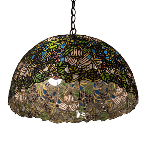 Meyda Lighting Trillium & Violet 72315 20" 3-Light Mahogany Bronze Pendant Light With Multi-Colored Shade Glass