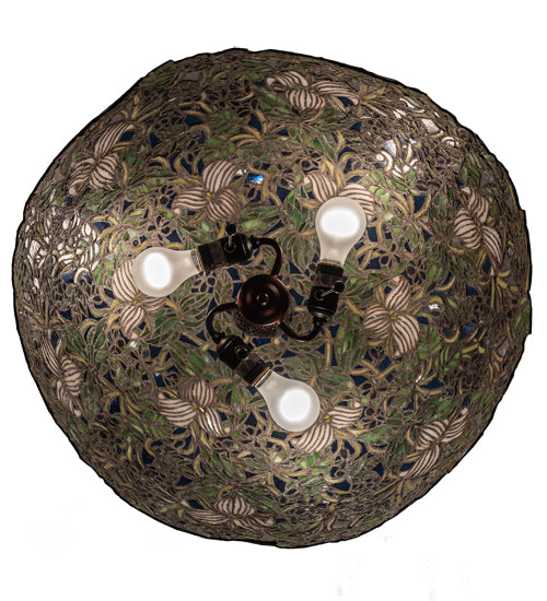 Meyda Lighting Trillium & Violet 72315 20" 3-Light Mahogany Bronze Pendant Light With Multi-Colored Shade Glass