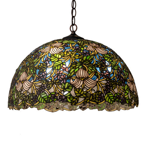 Meyda Lighting Trillium & Violet 72315 20" 3-Light Mahogany Bronze Pendant Light With Multi-Colored Shade Glass