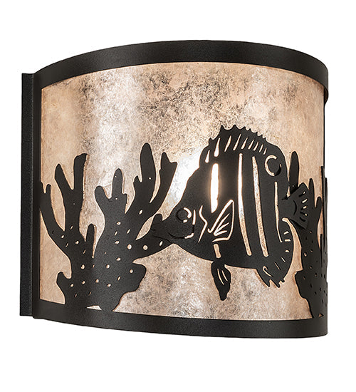 Meyda Lighting Tropical Fish 11" Textured Black Wall Sconce With Silver Mica Shade Glass