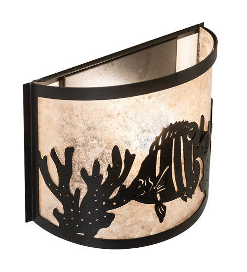 Meyda Lighting Tropical Fish 11" Textured Black Wall Sconce With Silver Mica Shade Glass