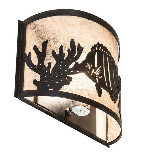 Meyda Lighting Tropical Fish 11" Textured Black Wall Sconce With Silver Mica Shade Glass