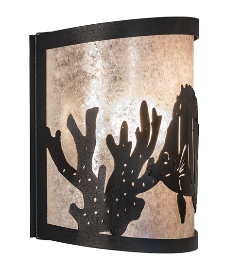 Meyda Lighting Tropical Fish 11" Textured Black Wall Sconce With Silver Mica Shade Glass