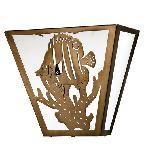 Meyda Lighting Tropical Fish 13" 2-Light Antique Copper Wall Sconce With White Art Shade Glass