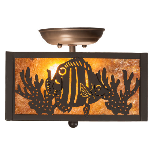 Meyda Lighting Tropical Fish 15" 2-Light Timeless Bronze Flush Mount Light With Amber Mica Shade Glass