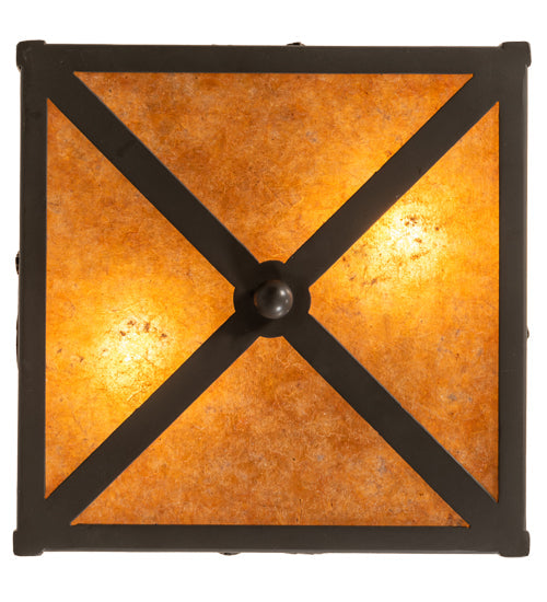 Meyda Lighting Tropical Fish 15" 2-Light Timeless Bronze Flush Mount Light With Amber Mica Shade Glass