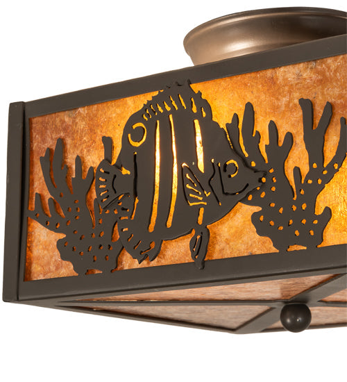 Meyda Lighting Tropical Fish 15" 2-Light Timeless Bronze Flush Mount Light With Amber Mica Shade Glass