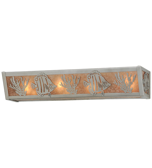 Meyda Lighting Tropical Fish 24" 4-Light Nickel Powder Coat Vanity Light With Silver Mica Shade Glass