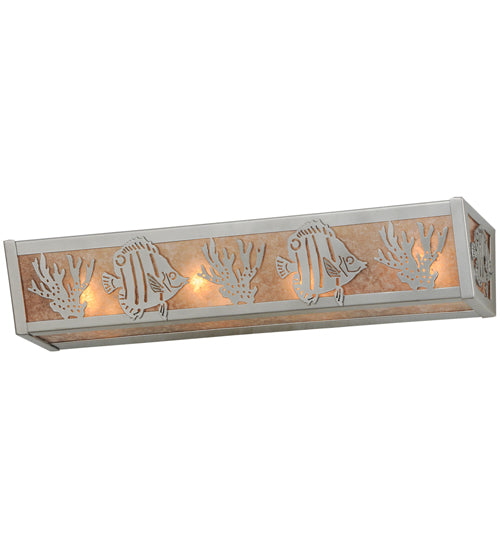 Meyda Lighting Tropical Fish 24" 4-Light Nickel Powder Coat Vanity Light With Silver Mica Shade Glass