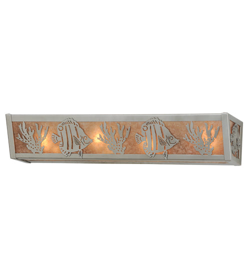 Meyda Lighting Tropical Fish 24" 4-Light Nickel Powder Coat Vanity Light With Silver Mica Shade Glass