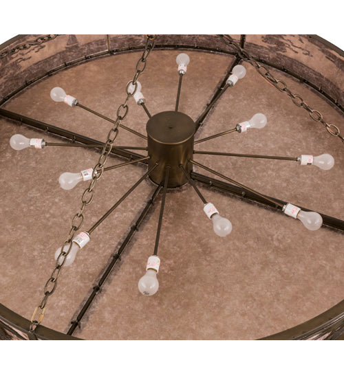 Meyda Lighting Tropical Floral 72" 12-Light Antique Copper Beach Inverted Pendant Light With Silver Mica Shade Glass