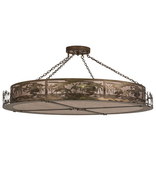 Meyda Lighting Tropical Floral 72" 12-Light Antique Copper Beach Inverted Pendant Light With Silver Mica Shade Glass