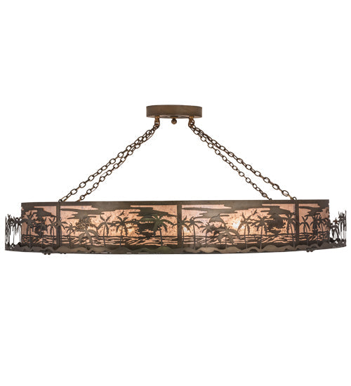 Meyda Lighting Tropical Floral 72" 12-Light Antique Copper Beach Inverted Pendant Light With Silver Mica Shade Glass