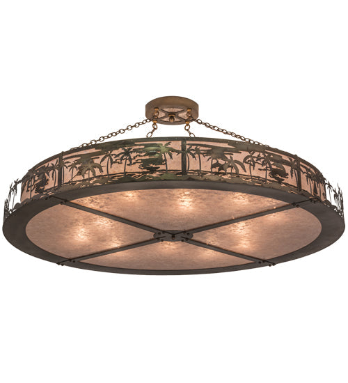 Meyda Lighting Tropical Floral 72" 12-Light Antique Copper Beach Inverted Pendant Light With Silver Mica Shade Glass