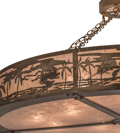 Meyda Lighting Tropical Floral 72" 12-Light Antique Copper Beach Inverted Pendant Light With Silver Mica Shade Glass