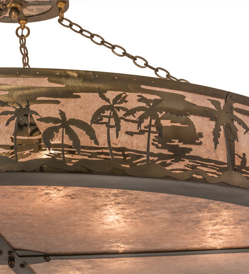 Meyda Lighting Tropical Floral 72" 12-Light Antique Copper Beach Inverted Pendant Light With Silver Mica Shade Glass