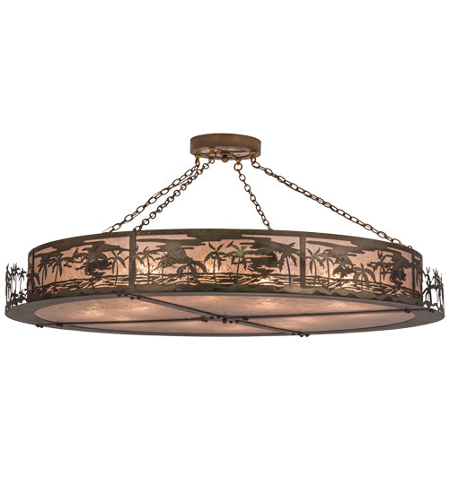Meyda Lighting Tropical Floral 72" 12-Light Antique Copper Beach Inverted Pendant Light With Silver Mica Shade Glass