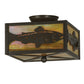 Meyda Lighting Trout 15" 2-Light Timeless Bronze Flush Mount Light With Beige Iridescent Art Shade Glass