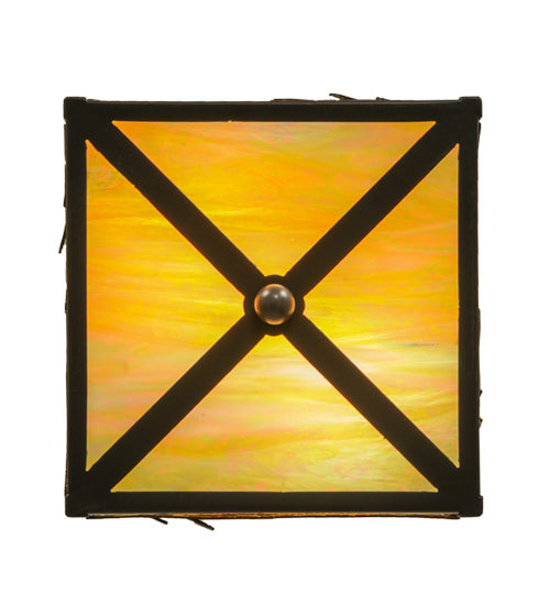 Meyda Lighting Trout 15" 2-Light Timeless Bronze Flush Mount Light With Beige Iridescent Art Shade Glass