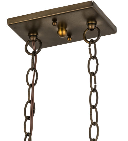 Meyda Lighting Trout & Fisherman 19" Antique Copper Island Pendant Light With Blue & Amber Mica Shade Glass