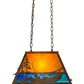 Meyda Lighting Trout & Fisherman 19" Antique Copper Island Pendant Light With Blue & Amber Mica Shade Glass