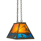 Meyda Lighting Trout & Fisherman 19" Antique Copper Island Pendant Light With Blue & Amber Mica Shade Glass