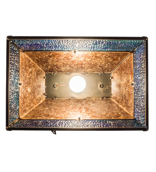 Meyda Lighting Trout & Fisherman 19" Antique Copper Island Pendant Light With Blue & Amber Mica Shade Glass