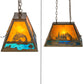 Meyda Lighting Trout & Fisherman 19" Antique Copper Island Pendant Light With Blue & Amber Mica Shade Glass
