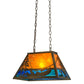 Meyda Lighting Trout & Fisherman 19" Antique Copper Island Pendant Light With Blue & Amber Mica Shade Glass