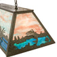 Meyda Lighting Trout & Fisherman 196601 42" 6-Light Weathered Brass Island Pendant Light With Orange & Blue Shade Glass