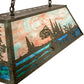 Meyda Lighting Trout & Fisherman 196601 42" 6-Light Weathered Brass Island Pendant Light With Orange & Blue Shade Glass