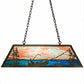 Meyda Lighting Trout & Fisherman 196601 42" 6-Light Weathered Brass Island Pendant Light With Orange & Blue Shade Glass